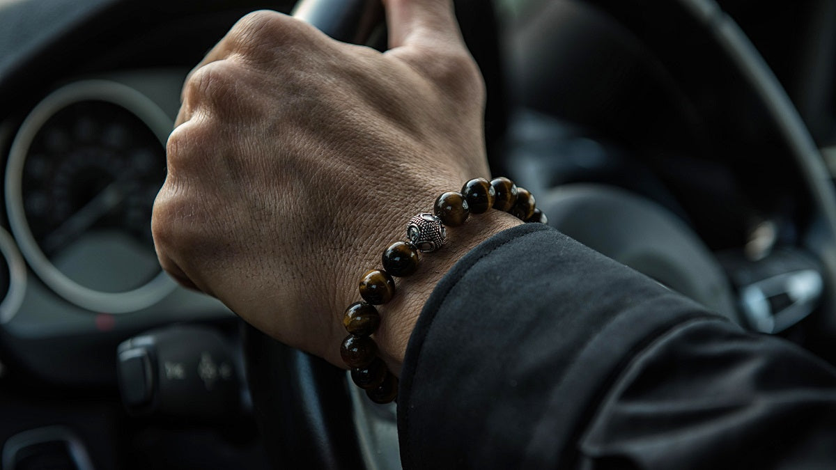 Silver fish bracelet, mens two fish silver cuff with tiger eye beads  macrame bracelet